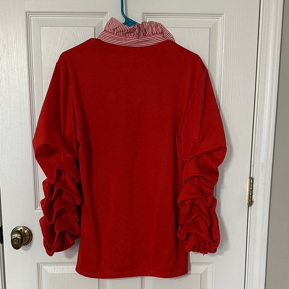 Red Women's Christmas Blouse with Ruffled Sleeves medium nwot - Picture 3 of 10